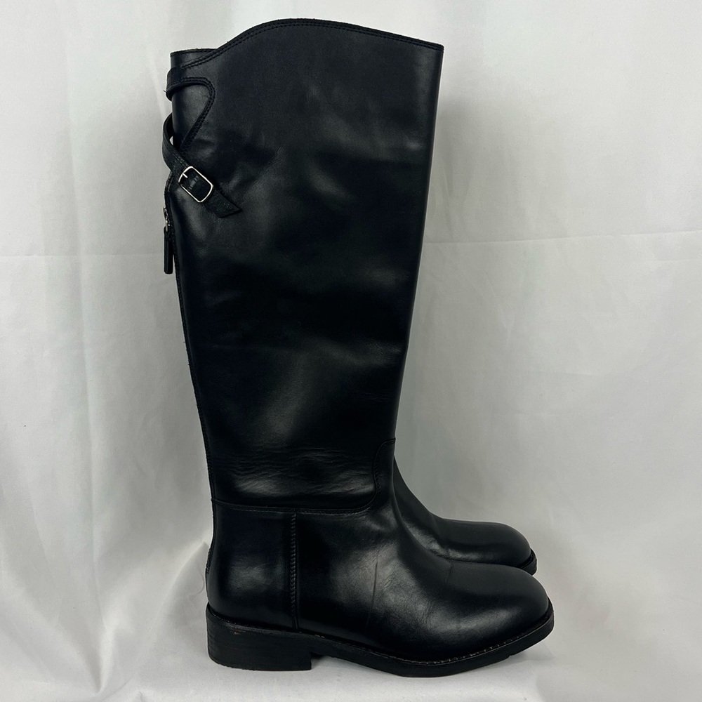 Free People Faded Black Everly Equestrian Boots Leather Zipper Back - Picture 9 of 16